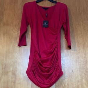 NWT Eva Alexander Ruched Maternity Top Bordeaux Red sz10 Made in London red-hot